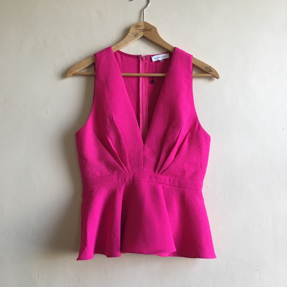 Sugarlips hot pink peplum top NWOT